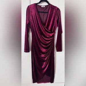 Chic Velvet Long Sleeve Dress in Rich Burgundy